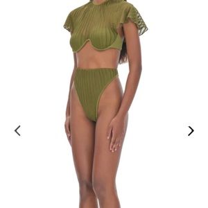 Andrea Iyamah Gara Green Swimsuit Bikini High Waisted NWT New Top XL Bottom XL